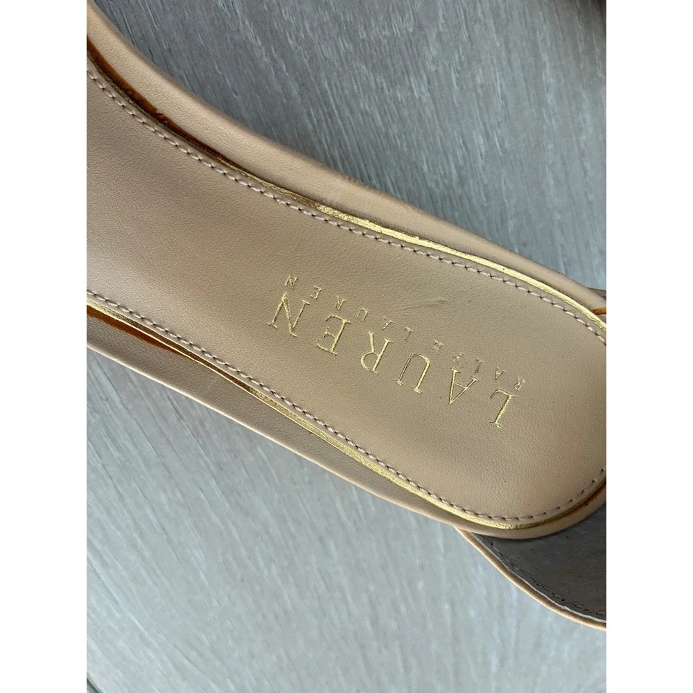 Lauren Ralph Lauren Women Beige Leather Knot Ankle Strap Wedge Sandals Size 8‎